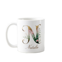 Elegante gouden bloemenletter N monogram beker