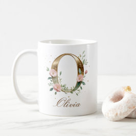 Elegante gouden bloemenletter O monogram beker Koffiemok