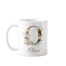 Elegante gouden bloemenletter O monogram beker