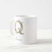 Elegante gouden bloemenletter Q monogram mok (Voorkant links)