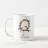 Elegante gouden bloemenletter Q monogram mok (Links)