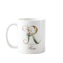 Elegante gouden bloemenletter R monogram mok