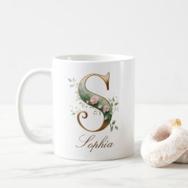 Elegante gouden bloemenletter S monogram mok