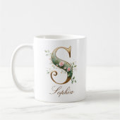 Elegante gouden bloemenletter S monogram mok (Links)