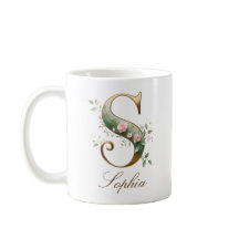 Elegante gouden bloemenletter S monogram mok
