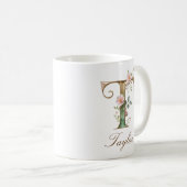 Elegante gouden bloemenletter T monogram mok (Voorkant rechts)
