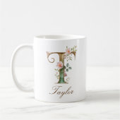 Elegante gouden bloemenletter T monogram mok (Links)