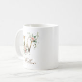 Elegante gouden bloemenletter W monogram mok (Voorkant links)