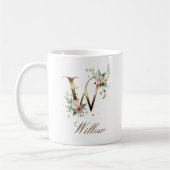 Elegante gouden bloemenletter W monogram mok (Links)