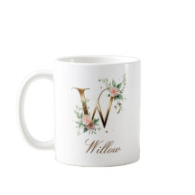 Elegante gouden bloemenletter W monogram mok