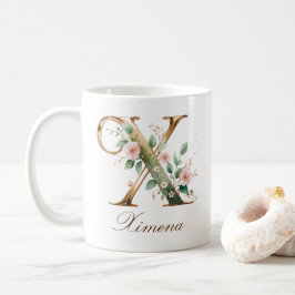 Elegante gouden bloemenletter X monogram beker Koffiemok