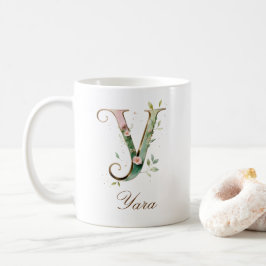 Elegante gouden bloemenletter Y monogram mok