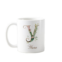 Elegante gouden bloemenletter Y monogram mok