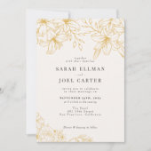 Elegante Gouden Bloemenlijn Kunst Huwelijksuitnodi Kaart (Voorkant)