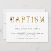 Elegante gouden bloementekst | doop kaart (Voorkant)