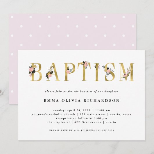 Elegante gouden bloementekst | doop kaart (Voorkant / Achterkant)