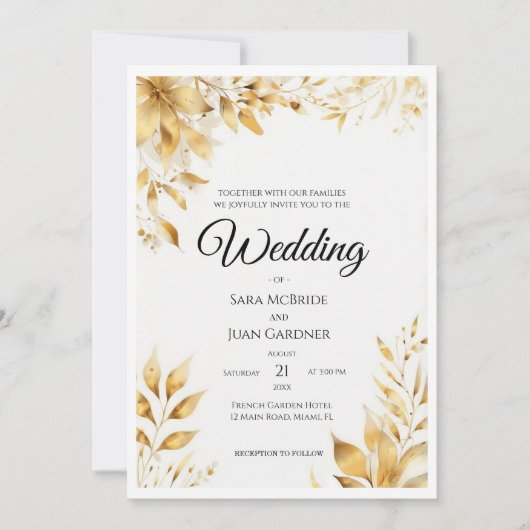 Elegante Gouden Bloemhuwelijk Kaart (Voorkant)