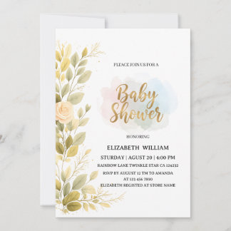 Elegante gouden bloemige botanische babyshower  kaart