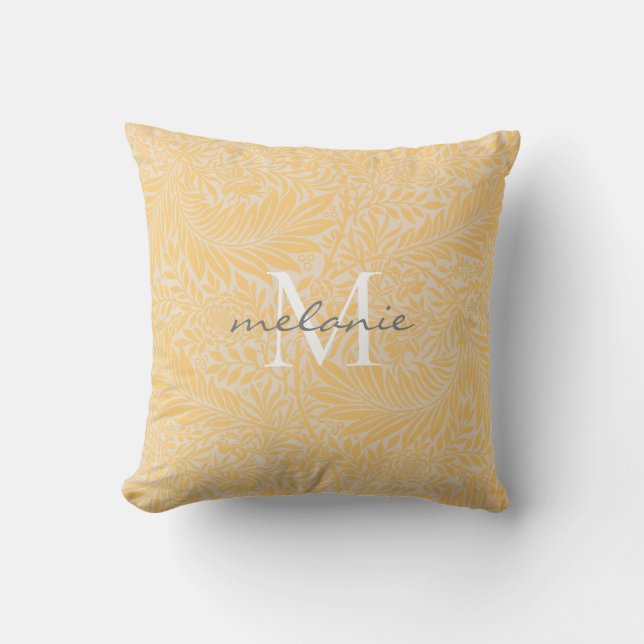 Elegante Gouden Bloemige Botanische Script Monogra Kussen (Voorkant)