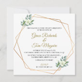 Elegante gouden bloemige groene geometrische trouw kaart (Voorkant)