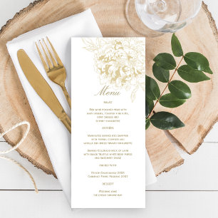 Elegante Gouden Bloemige Pioen Huwelijk Menu