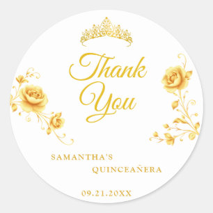 Elegante Gouden Bloemige Quinceañera Dankjewel Ronde Sticker