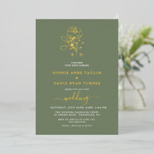 Elegante Gouden Bloemige Saliegroene Monogram Brui