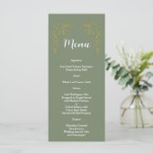 Elegante gouden bloemige saliegroene trouw menu (Staand voorkant)