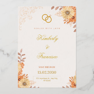 Elegante Gouden Bloemige Save The Date Trouw Uitno Folie Uitnodiging