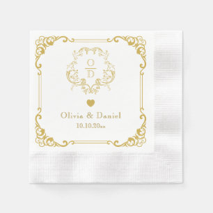 Elegante Gouden Bloemige Trouw Monogram Cocktail Servet