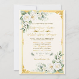 Elegante gouden bloemige trouwuitnodiging 