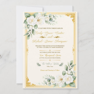 Elegante gouden bloemige trouwuitnodiging