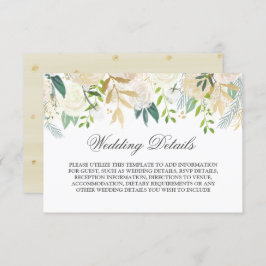 Elegante Gouden Bloemige Waterverf Bruiloftdetails Kaart