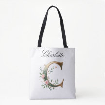 Elegante gouden bloemletter C all-overprint tas