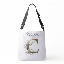Elegante Gouden Bloemletter C Schoudertas