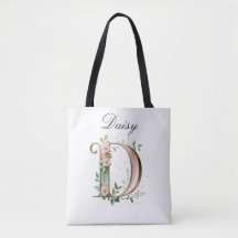 Elegante gouden bloemletter D all-over print tas