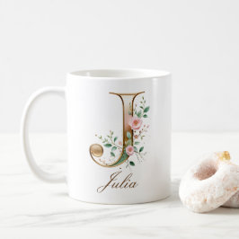 Elegante gouden bloemletter J monogrammokkop Koffiemok