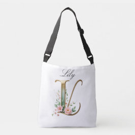 Elegante Gouden Bloemletter L Schoudertas Crossbody Tas