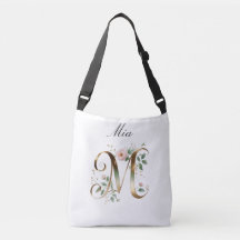 Elegante gouden bloemletter M schoudertas