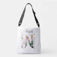 Elegante Gouden Bloemletter N Schoudertas