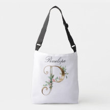 Elegante Gouden Bloemletter P Schoudertas