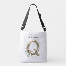 Elegante Gouden Bloemletter Q Schoudertas