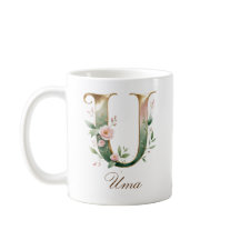 Elegante gouden bloemletter U monogrammokkop