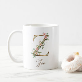 Elegante gouden bloemletter Z monogram mok