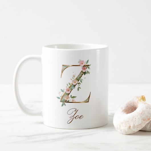 Elegante gouden bloemletter Z monogram mok (Met donut)