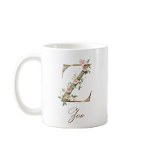 Elegante gouden bloemletter Z monogram mok