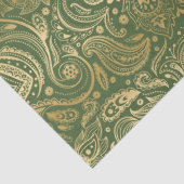 Elegante gouden bloempaisley op groene achtergrond tissuepapier (Detail)