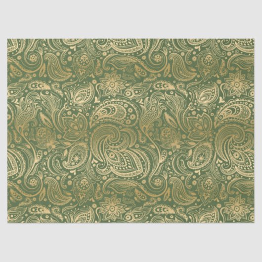 Elegante gouden bloempaisley op groene achtergrond tissuepapier (Voorkant)