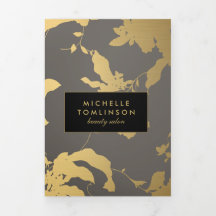 Elegante Gouden Bloempatroon Grijze Salon Brochure