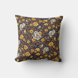 Elegante Gouden Bloempatroon Worp Kussen